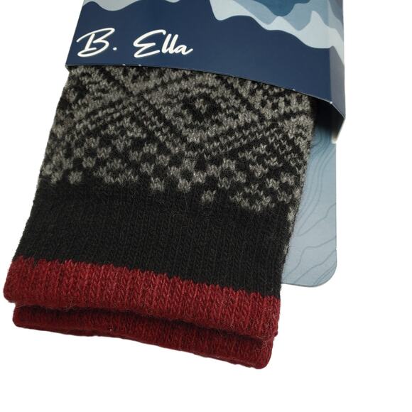Fair Isle Wool Cashmere Blend Sock Medium Black Red B.Ella Crew INGRID Cozy Gift - Picture 3 of 6